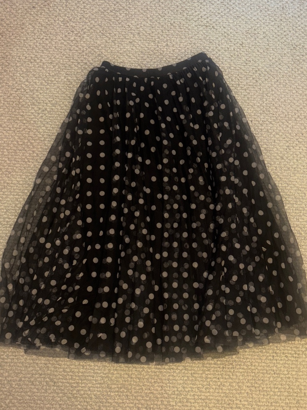 BCBGMaxAzria Black Tulle Polka Dot Midi Skirt